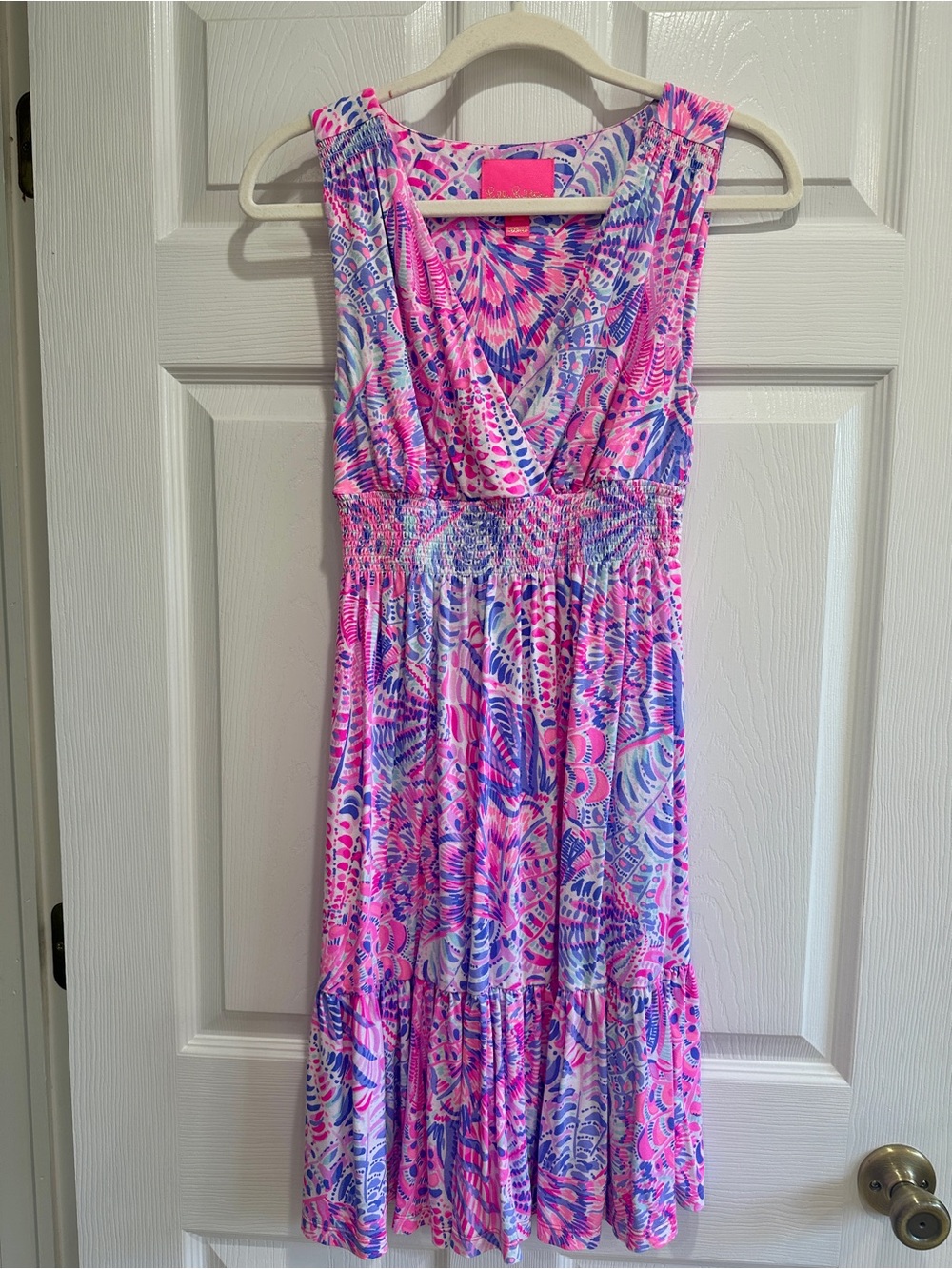 Lilly Pulitzer Vivette Ruffle Hem Dress Pink Periwinkle Print S Small